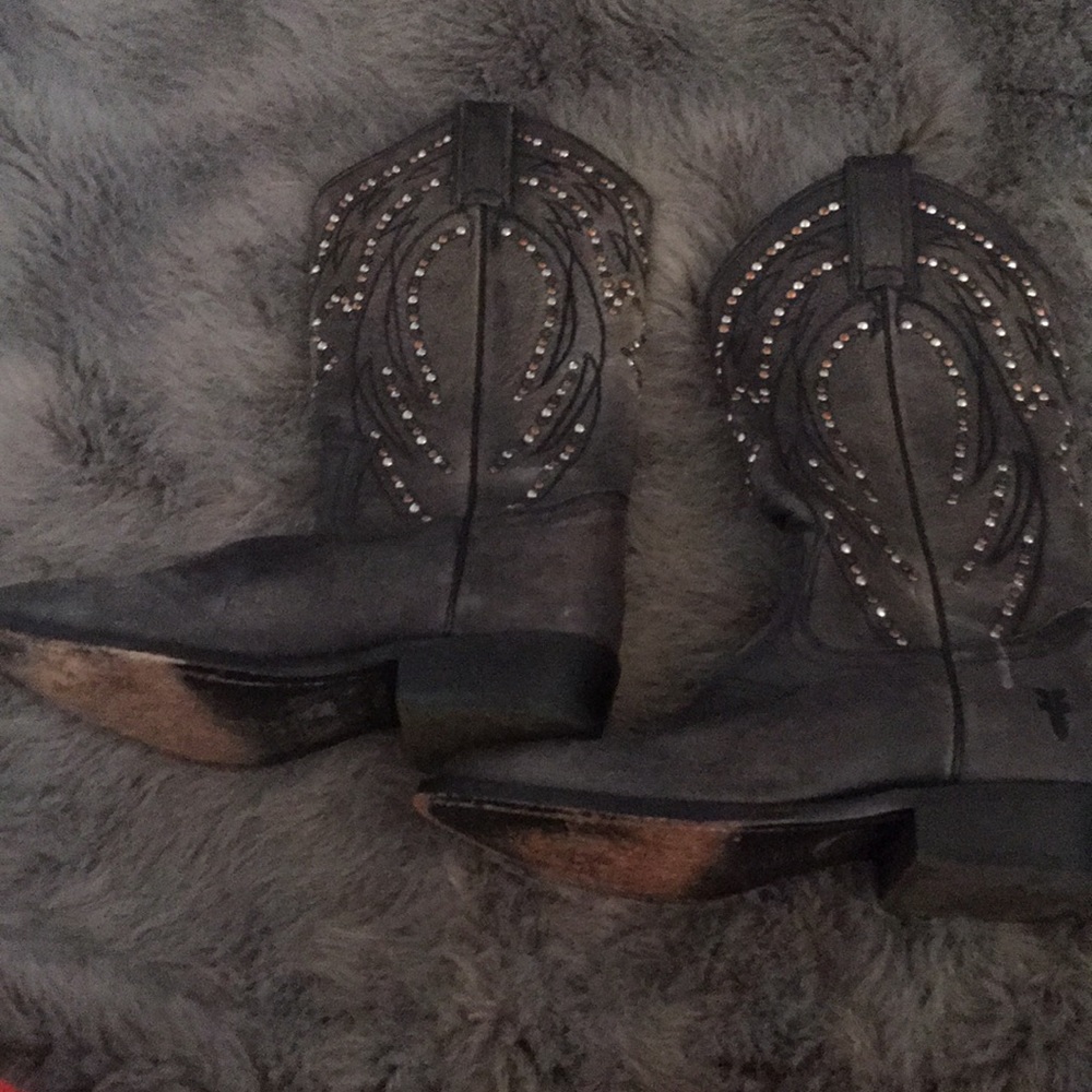 Used grey black studded Frye boots size 7